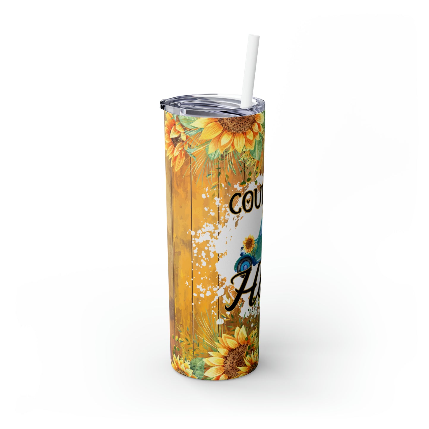 Skinny Tumbler with Straw, 20oz, Sunflower Country Take Me Home