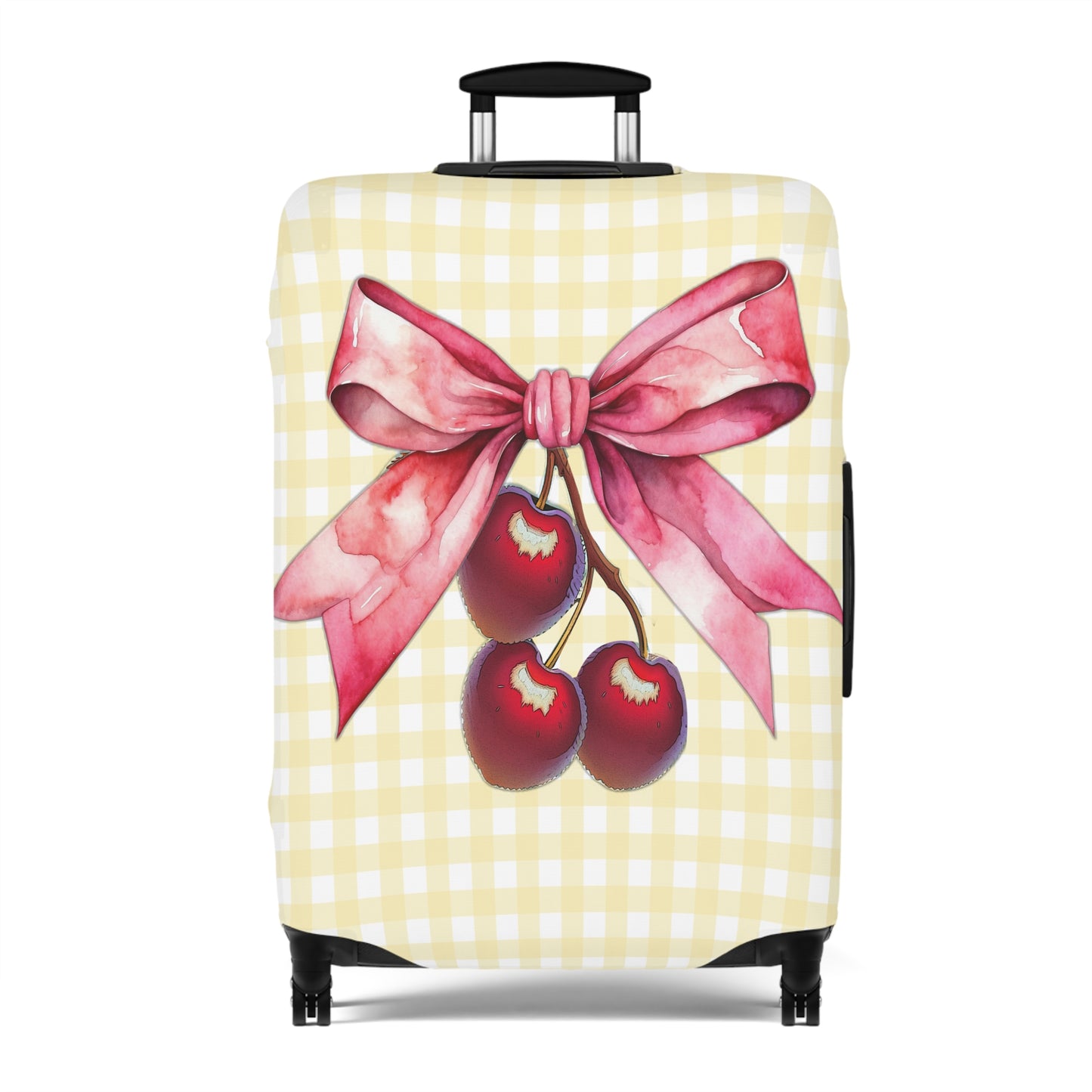 Luggage Cover, Rockabilly, Coquette, Lemon Gingham, Cherries and Ribbon, awd-2509