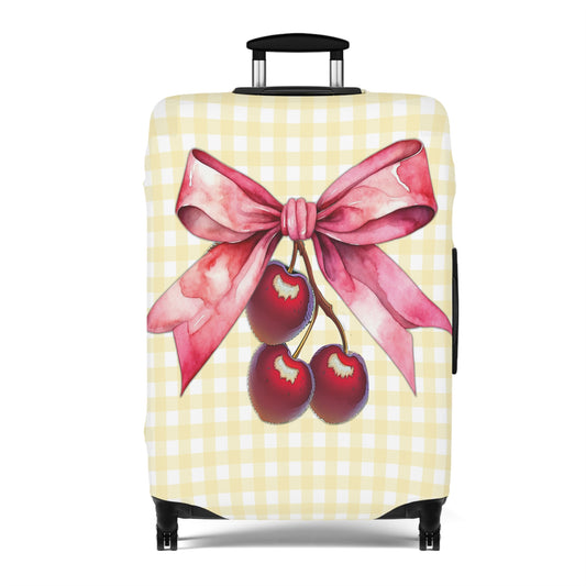 Luggage Cover, Rockabilly, Coquette, Lemon Gingham, Cherries and Ribbon, awd-2509