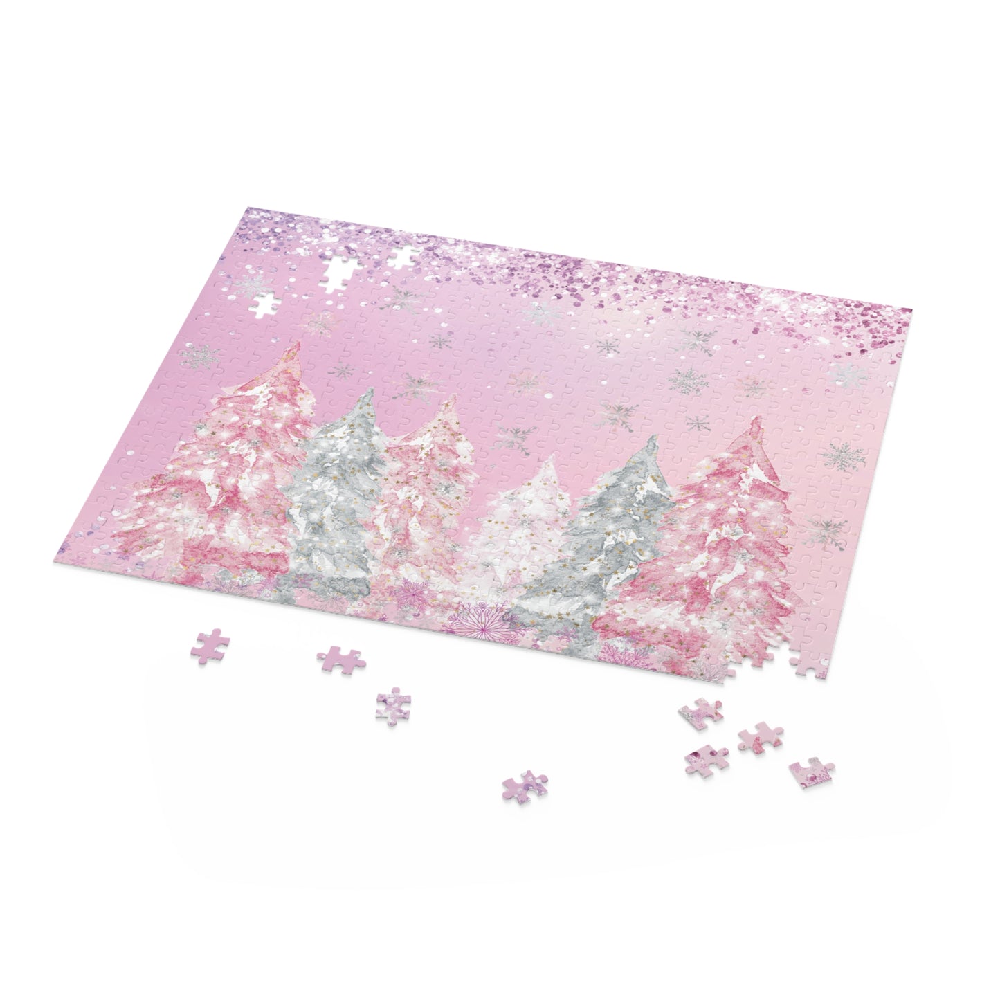 Personalised/Non-Personalised Puzzle, Pink Christmas Trees (120, 252, 500-Piece)