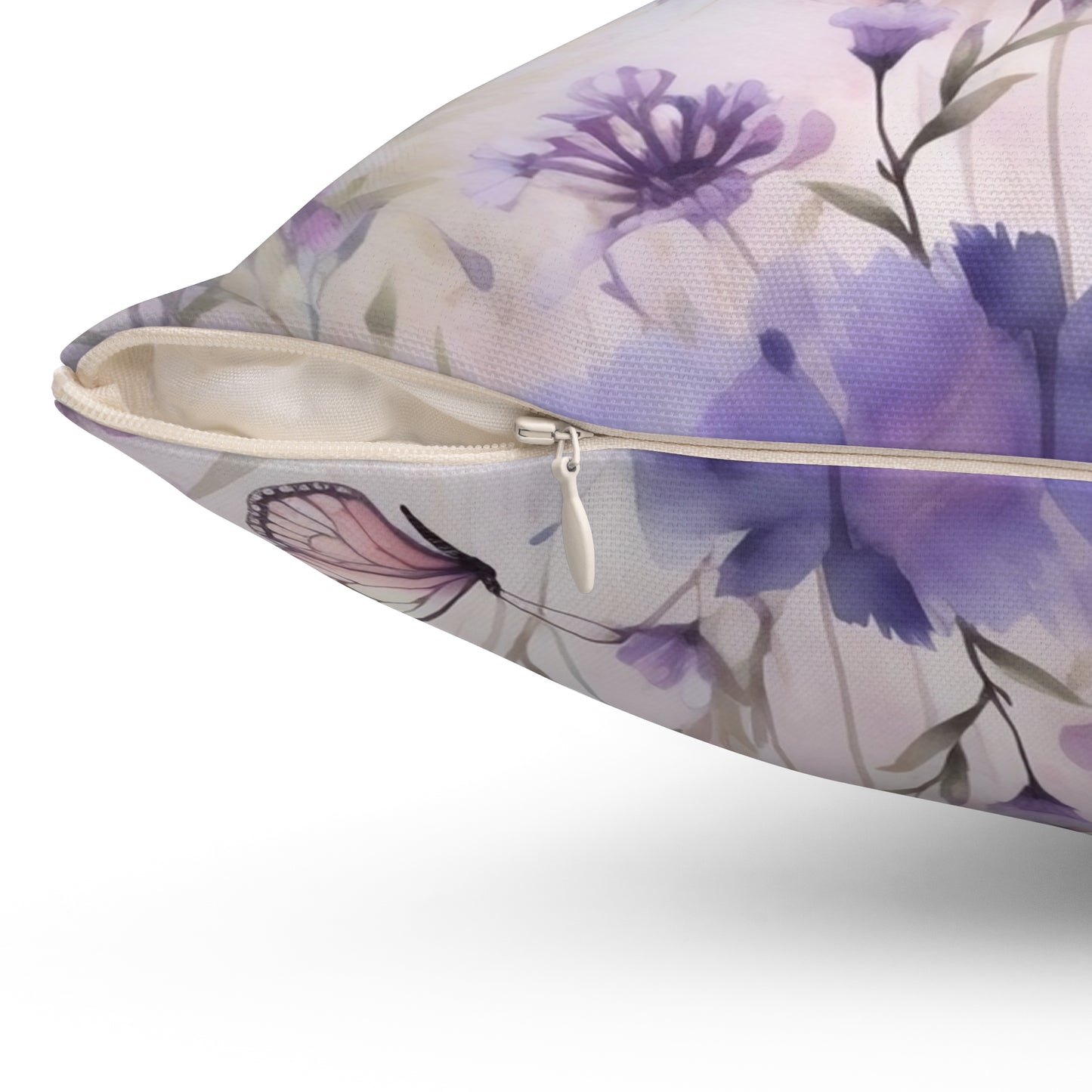 Spun Polyester Square Pillow, Butterfly Floral Cushion