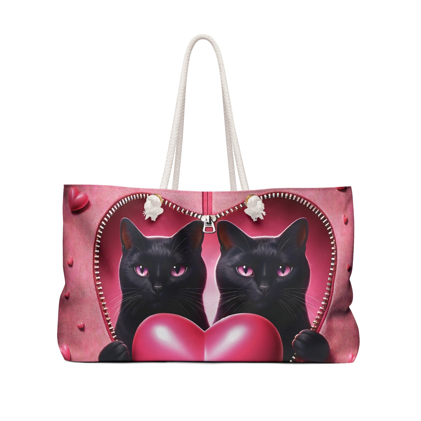 Personalised/Non-Personalised Weekender Bag, Cute Cat, Zipper, Valentines Day, Large Weekender Bag, Beach Bag, Book Bag