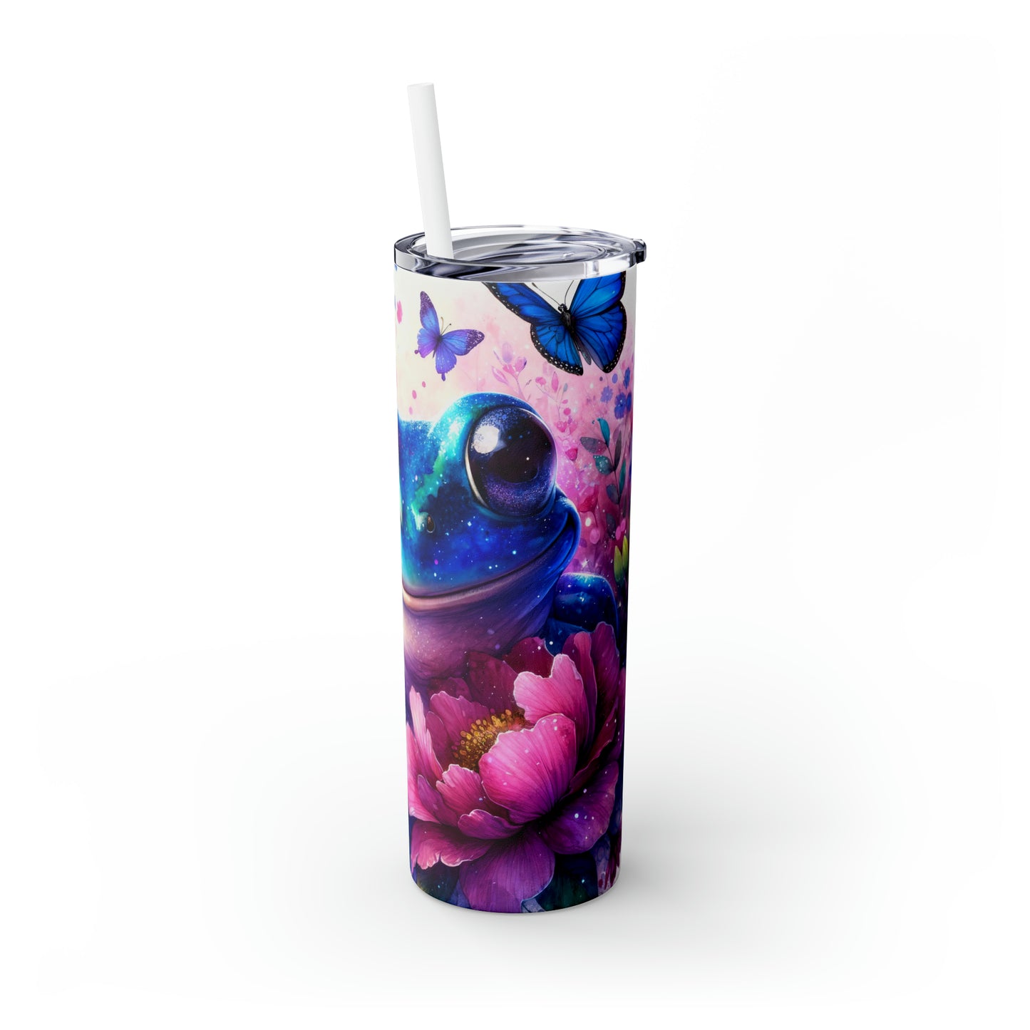 Skinny Tumbler with Straw, 20oz, Floral & Frog, awd-411