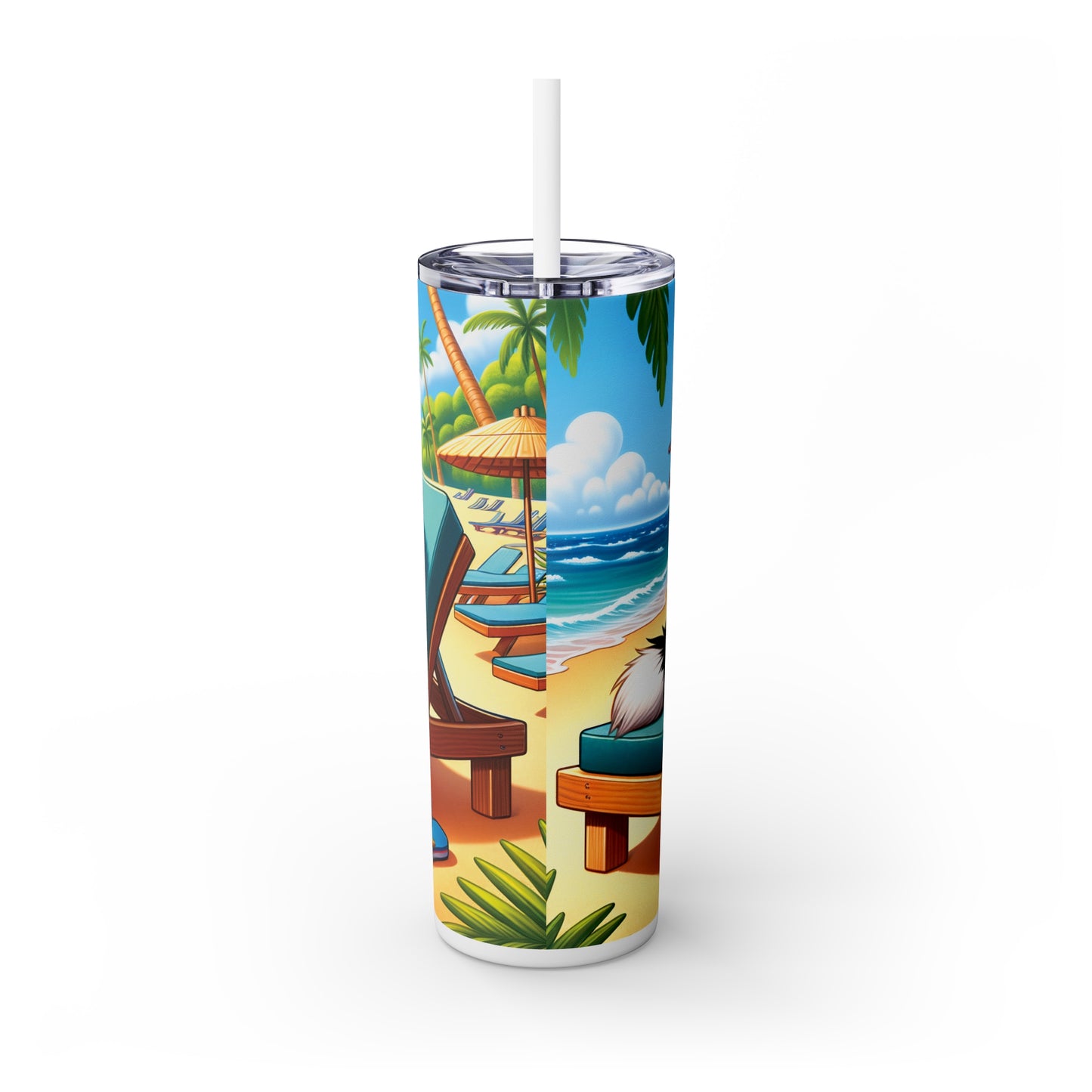 Skinny Tumbler with Straw, 20oz, Dog on Beach, Border Collie, awd-1105