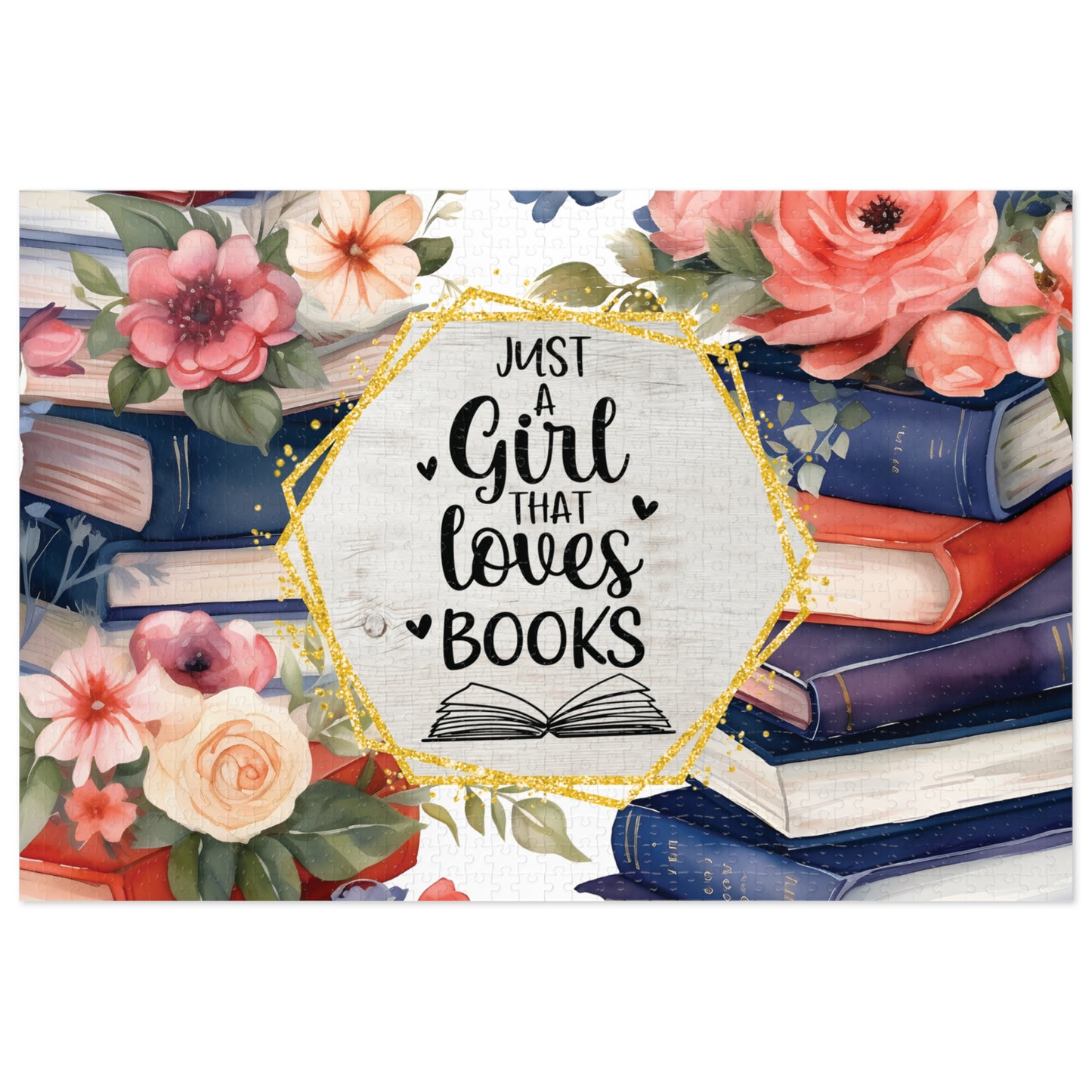 Jigsaw Puzzle, Book Lovers, Just a Girl who Loves Books, Personalised/Non-Personalised (30, 110, 252, 500,1000-Piece)