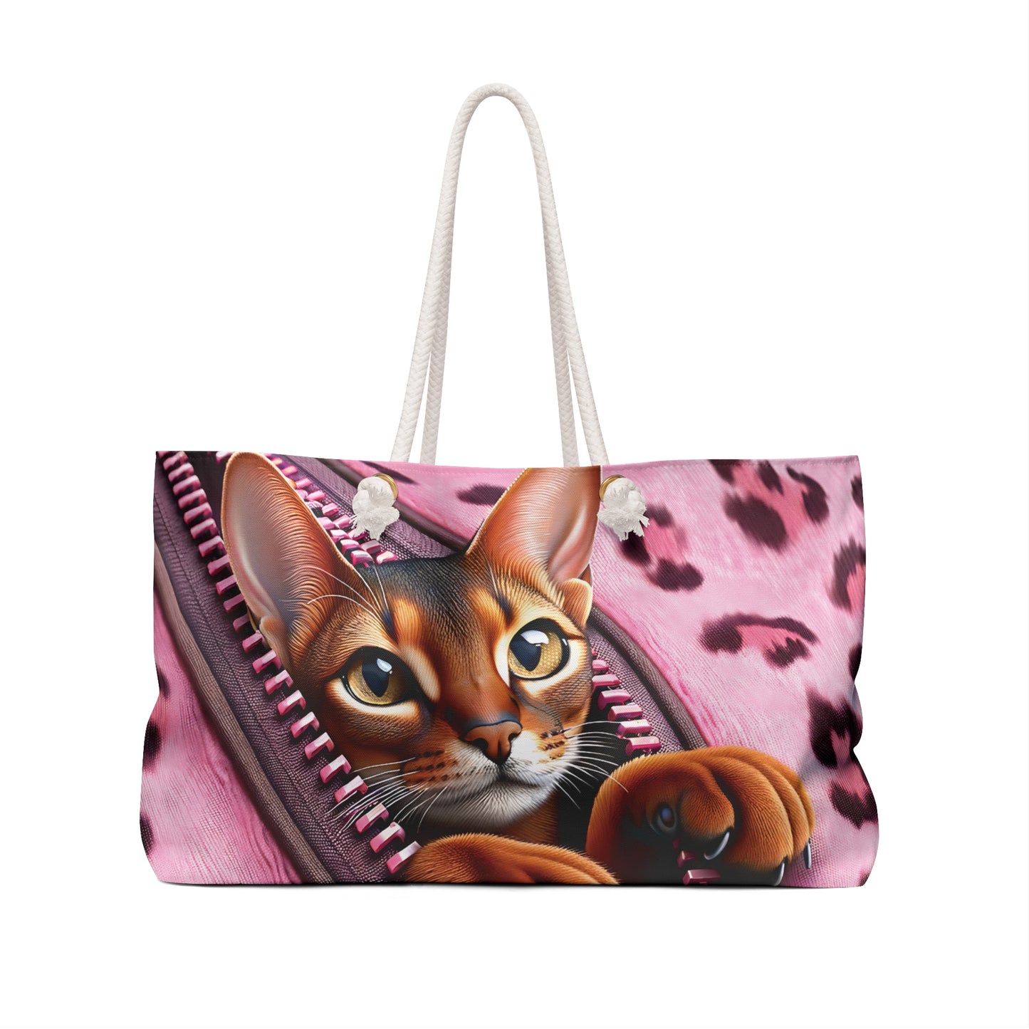 Personalised/Non-Personalised Weekender Bag, Cute Cat, Zipper, Valentines Day, Large Weekender Bag, Beach Bag, Book Bag