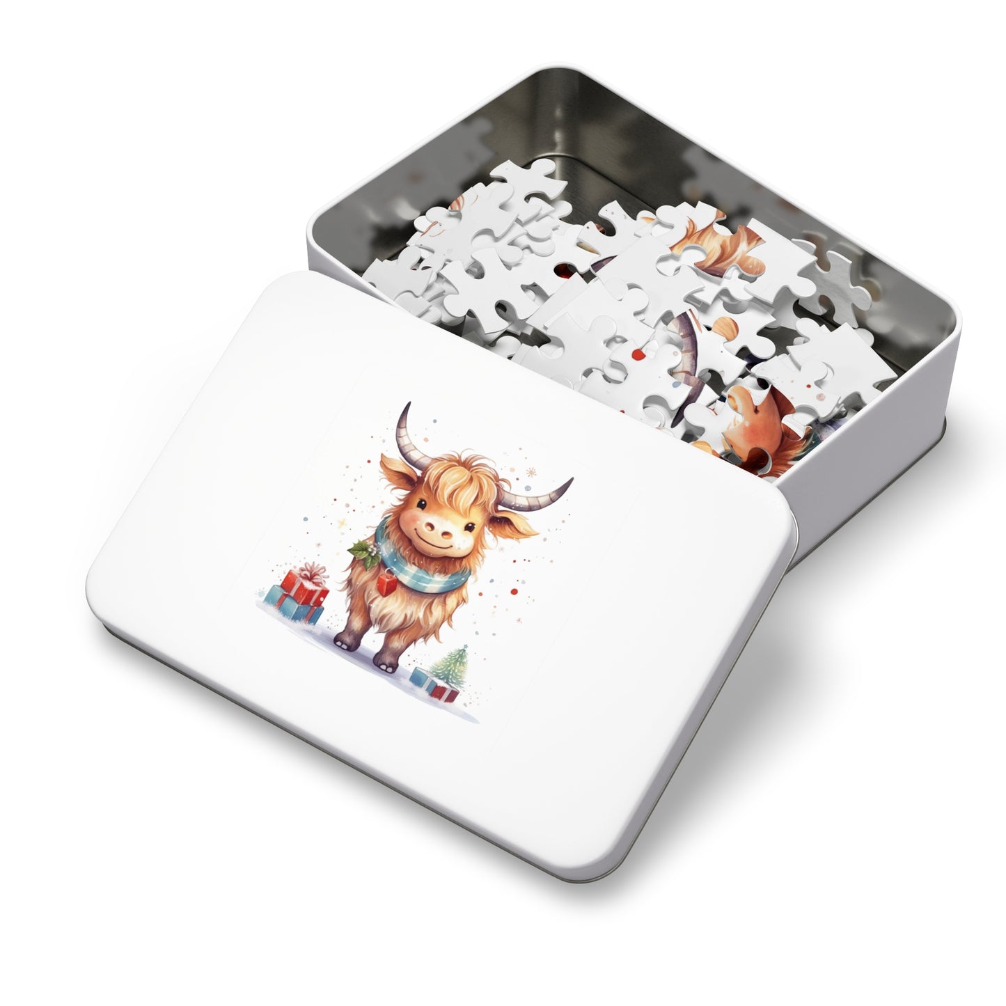 Puzzle, Christmas Highland Cow, Personalised/Non-Personalised (30, 110, 252, 500,1000-Piece)