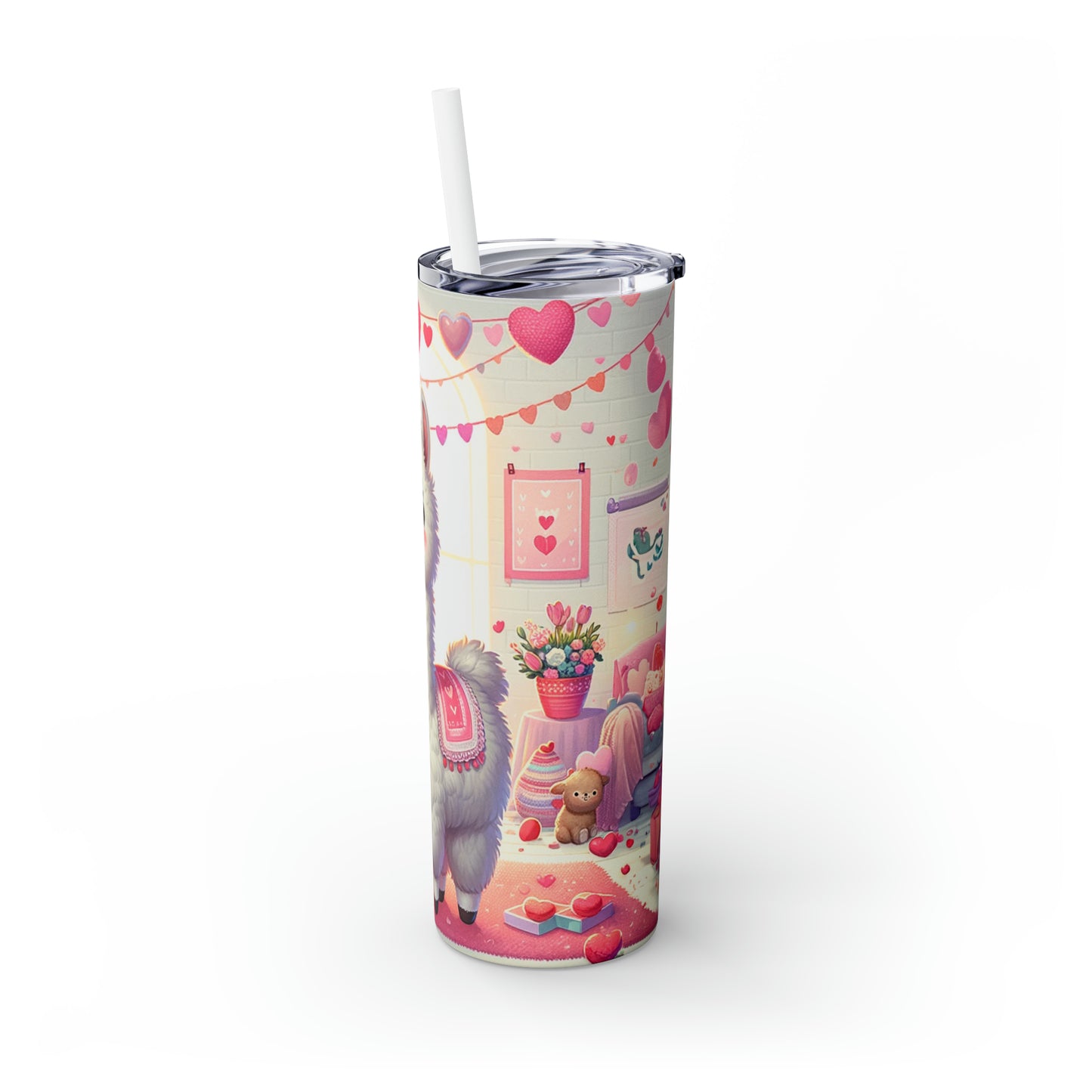 Skinny Tumbler with Straw, 20oz, Llama