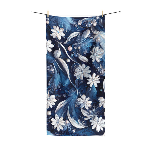 Beach Towel,  Navy Blue Floral, Polycotton Towel