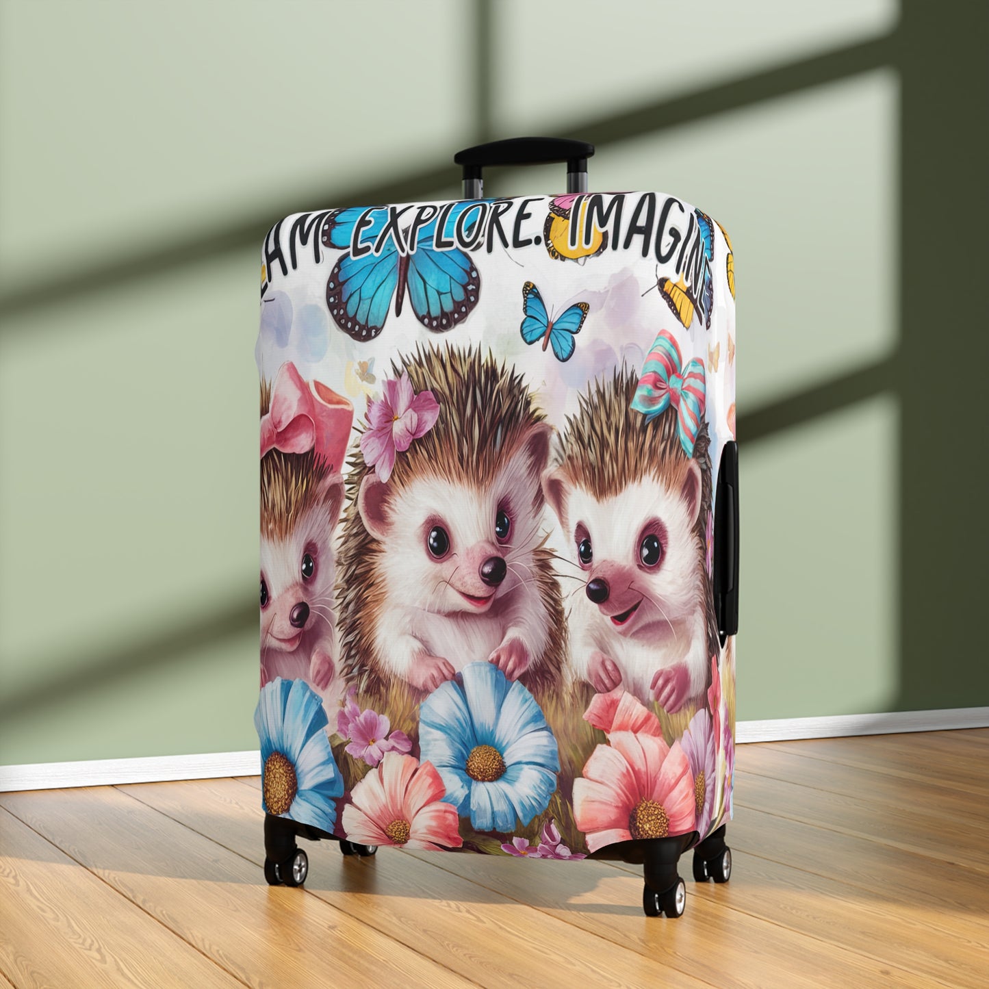 Luggage Cover, Cute Hedgehogs, Dream, Explore, Imagine, awd-1649