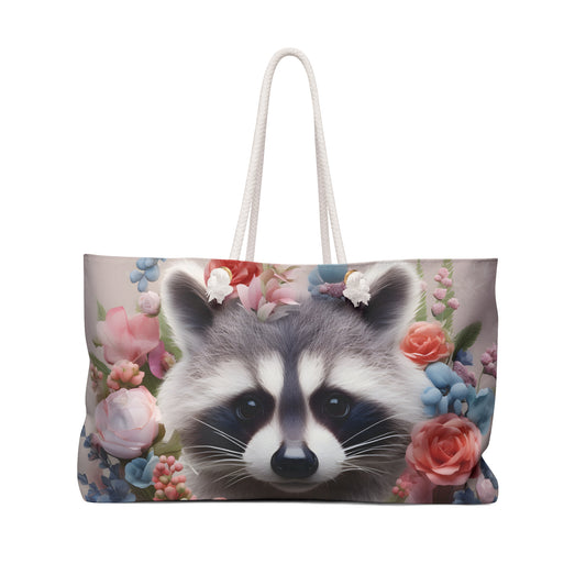 Personalised/Non-Personalised Weekender Bag, Racoon, Large Weekender Bag, Beach Bag, Book Bag