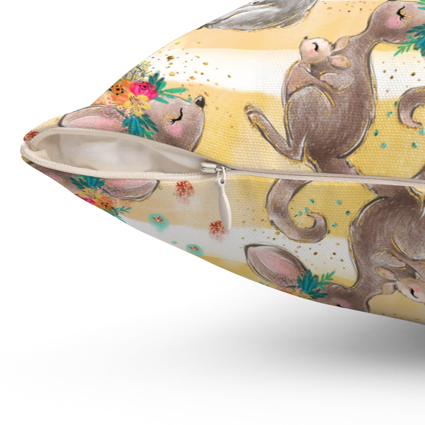 Spun Polyester Square Pillow, Australian Animal Floral Cushion