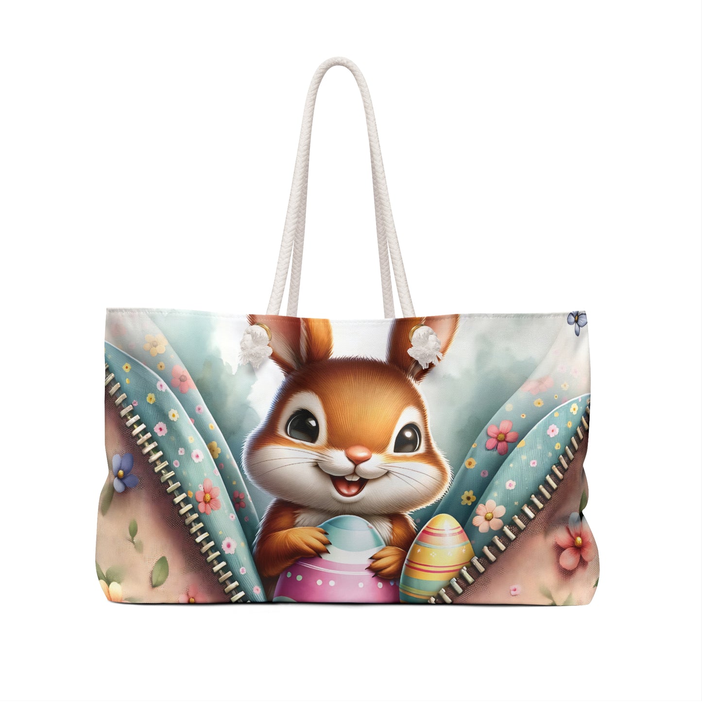 Personalised/Non-Personalised Weekender Bag, Easter, Cute Chipmunk with Bunny Ears, Large Weekender Bag, Beach Bag, Book Bag