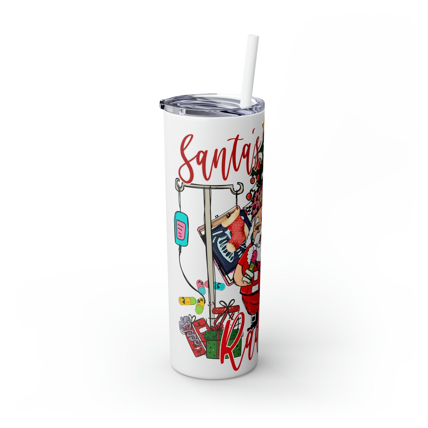 Skinny Tumbler with Straw, 20oz,  Santa's Favorite Rad Tech