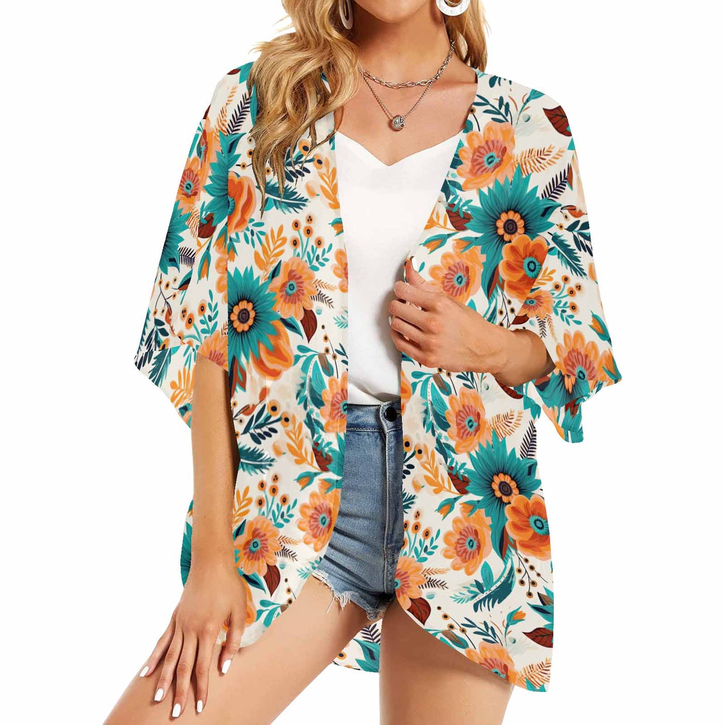 Boho Retro Floral  Women's Kimono Chiffon Cover Up