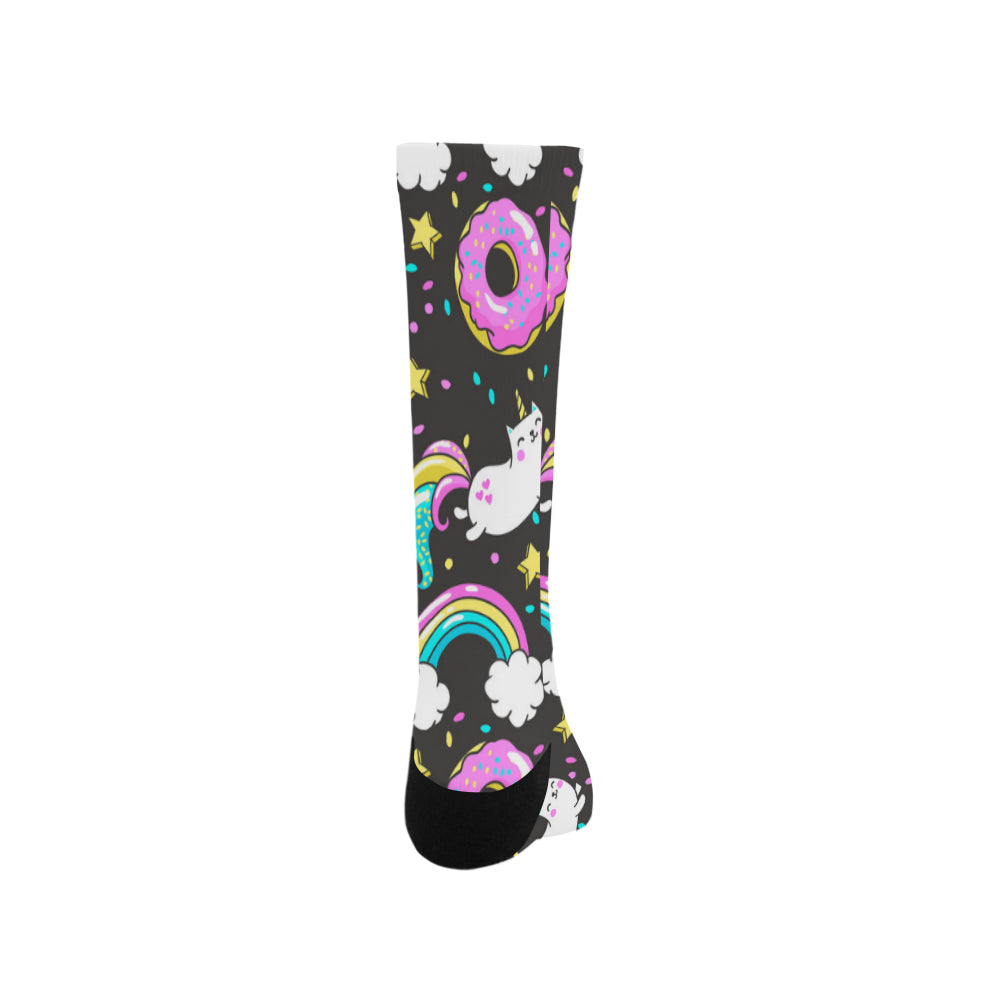 Seamless Pattern with Unicorns Donuts Rainbow Trouser Socks