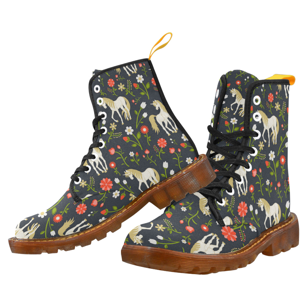 floral pattern with magic unicorns Martin Boots For Women Model 1203H