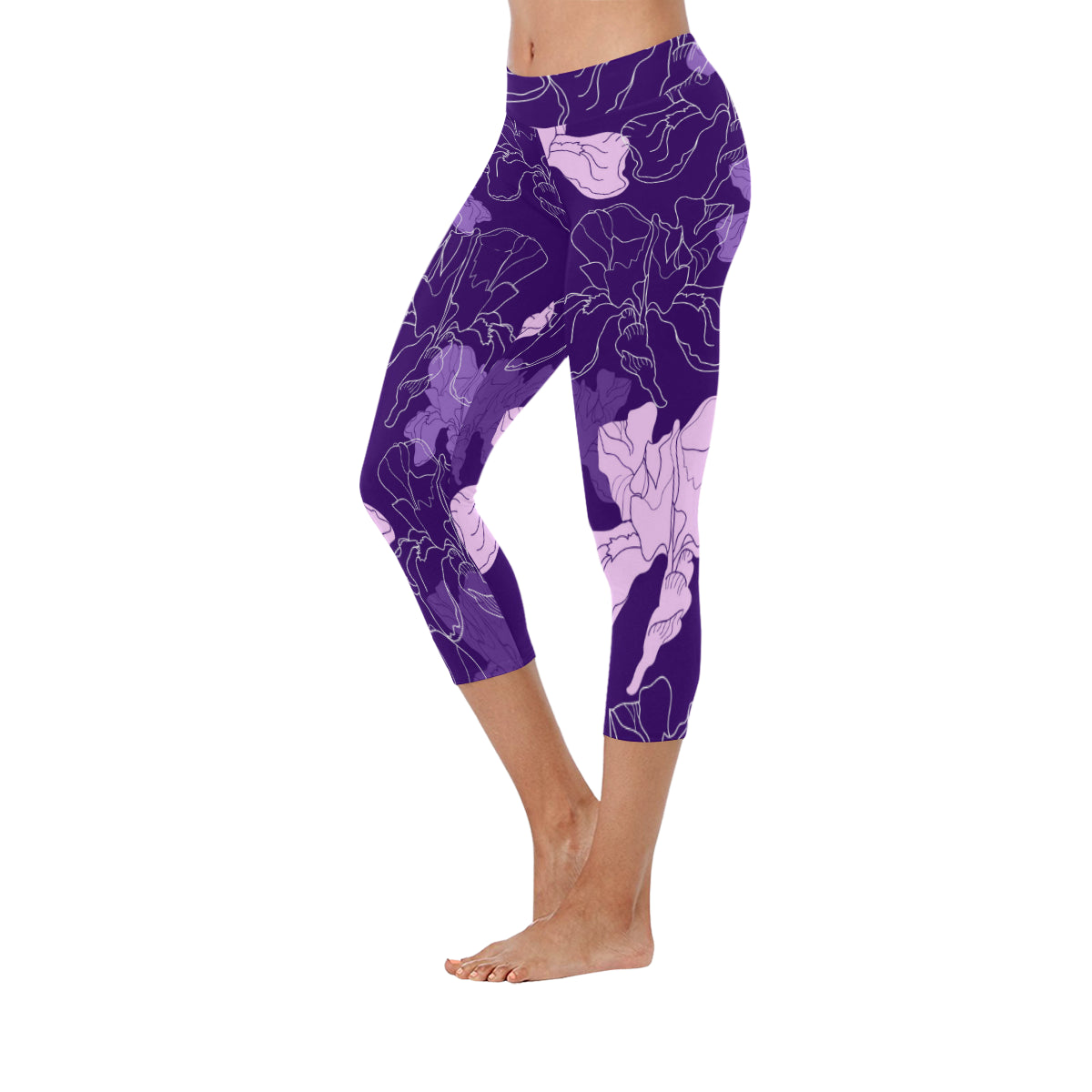 Seamless Pattern with Flowers Women's Low Rise Capri Leggings (Invisible Stitch)