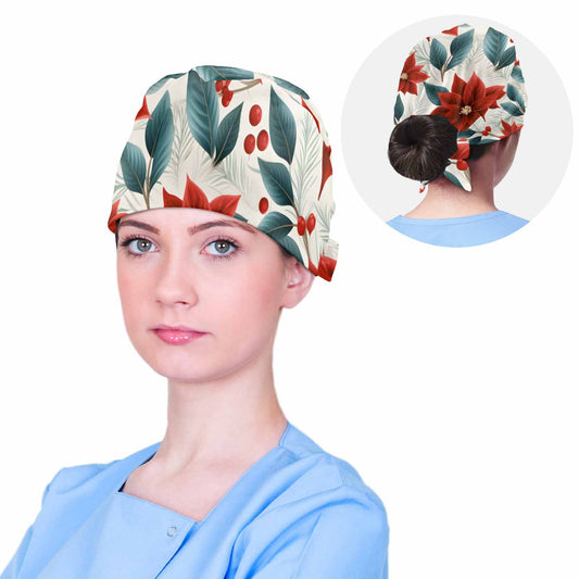 Red Poinsettia  Scrub Cap