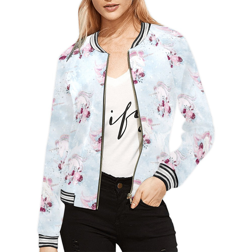 Unicorn Dreams Blue Bomber Jacket for Women