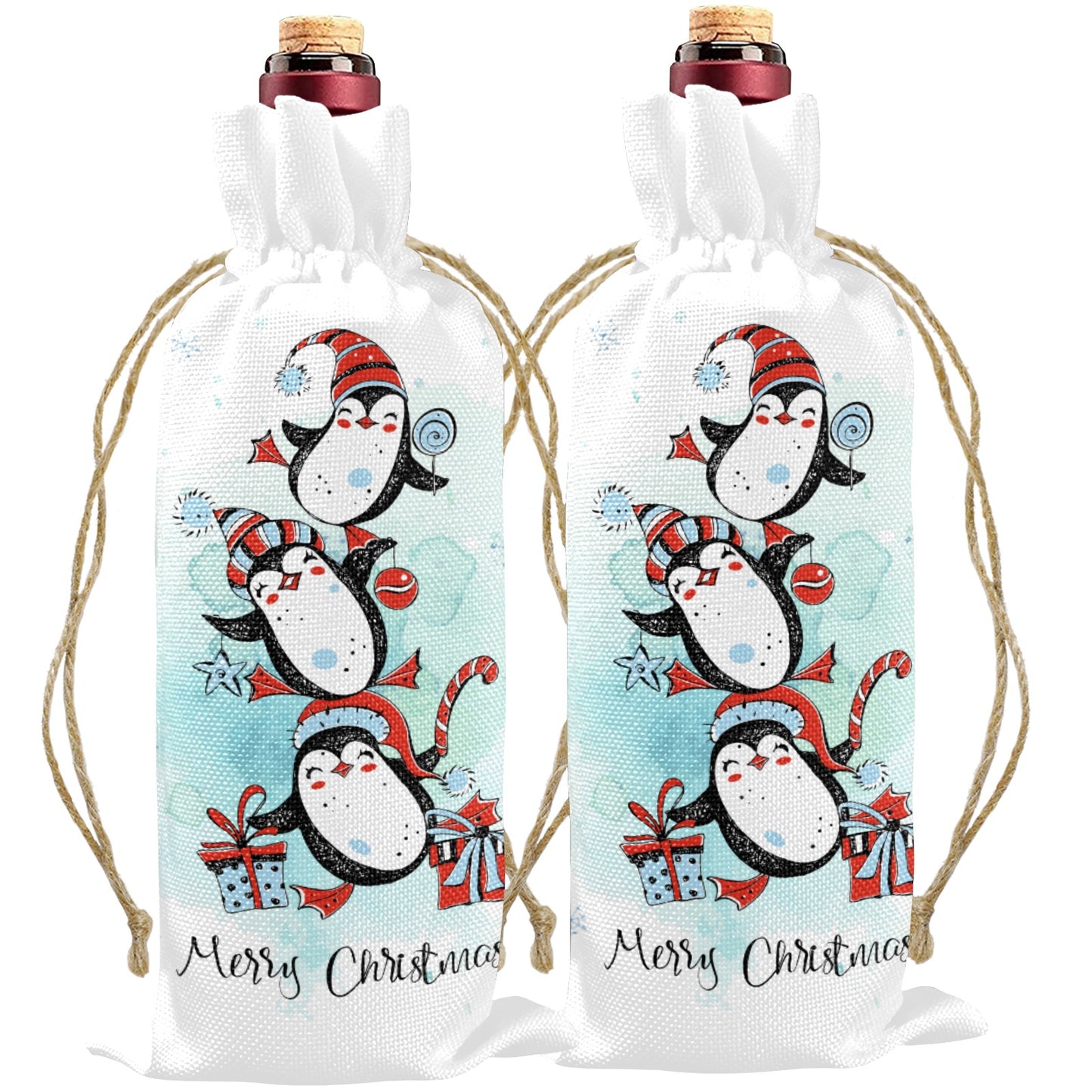 penguin tree Linen Wine Bottle Bag