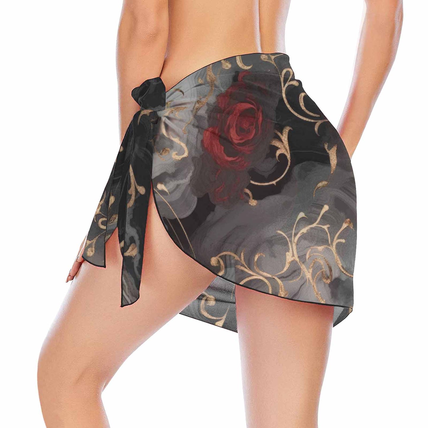 Black and red roses  Women's Beach Sarong Wrap