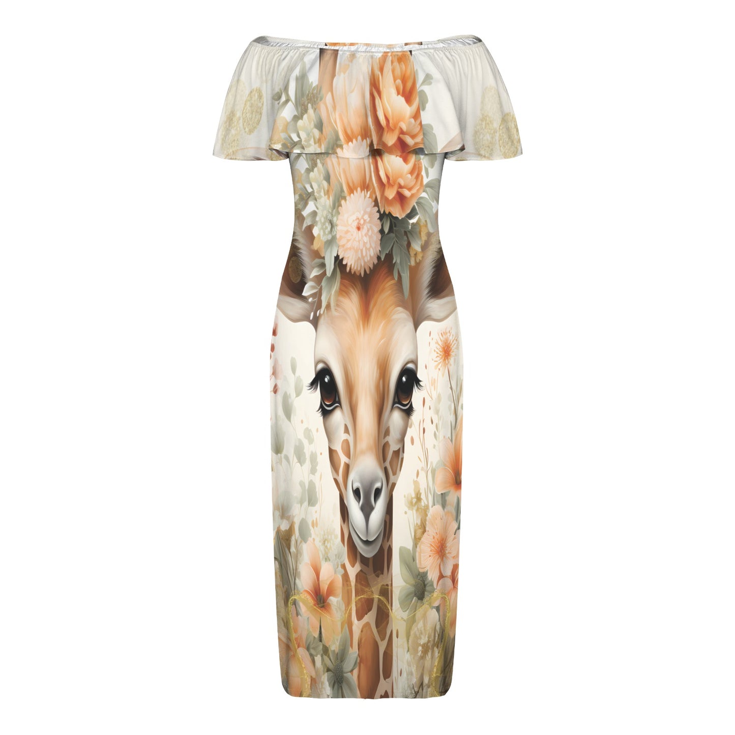 Giraffe awd422 Women's Off Shoulder Ruffle Boat Neck Dress (Model D71)