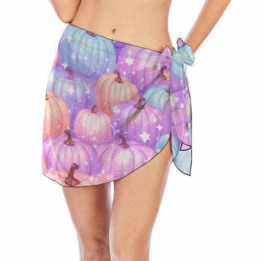 Pastel Pumpkins Halloween  Women's Beach Sarong Wrap