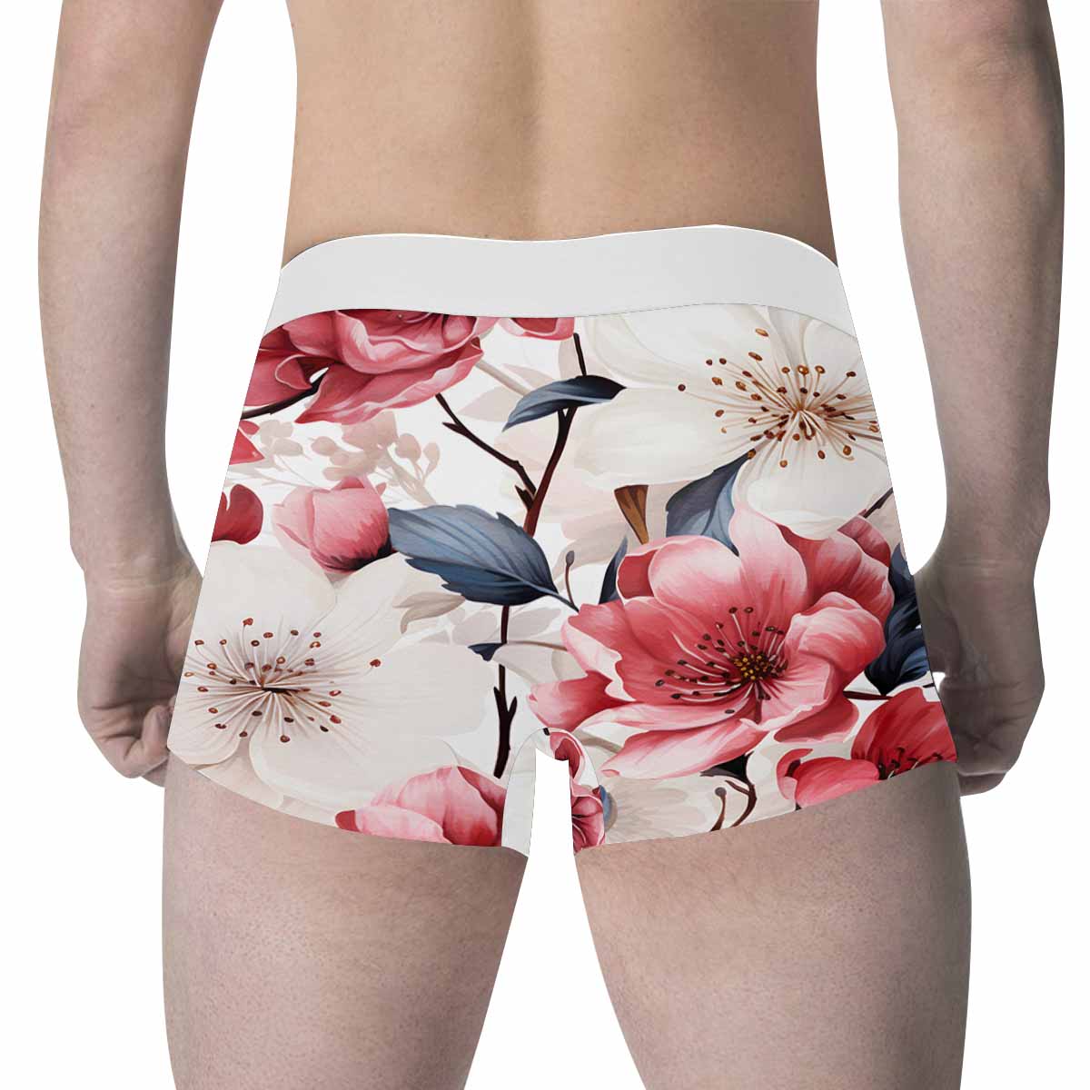 Pink Floral Small Men's All Over Print Boxer Briefs (Made In AUS)