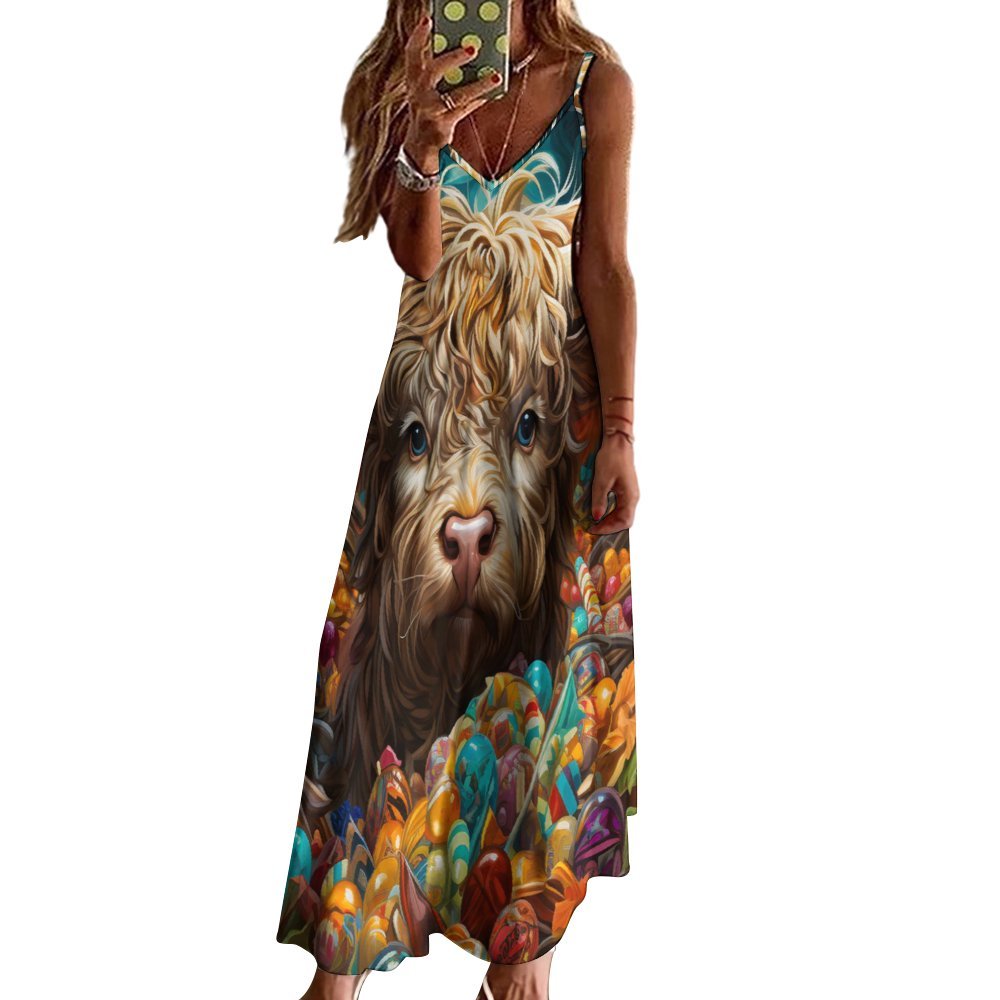 Highland Cow Spaghetti Strap Ankle-Length Dress Long dress