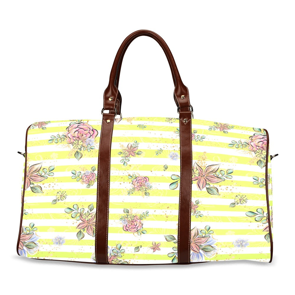 Floral Yellow Stripe Waterproof Travel Bag/Small (Model 1639)
