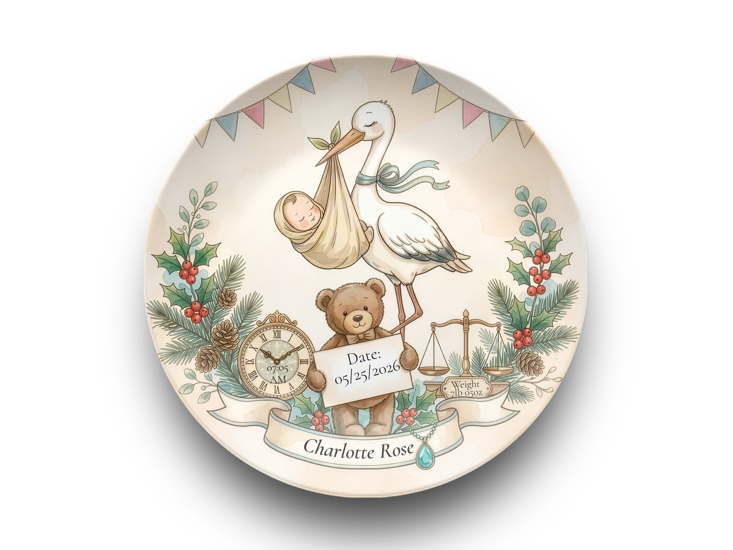 Personalised Baby Keepsake Plate | Birth Details Plate | Newborn Gift | Custom Baby Name Plate | Baby Shower Gift | First Birthday Keepsake
