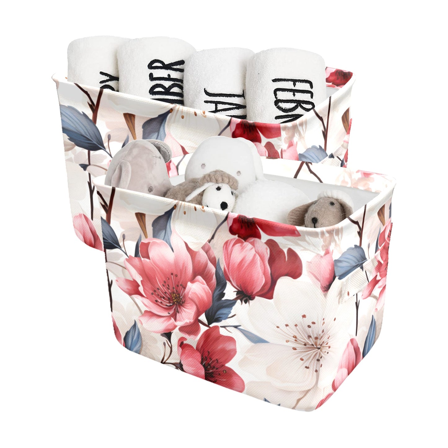 Pink Floral Small Fabric Storage Basket