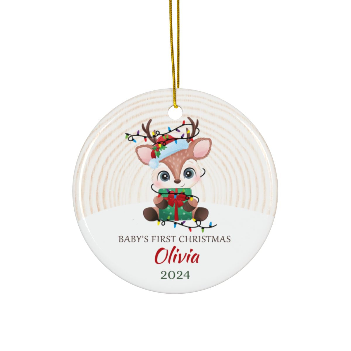 Cute Reindeer Babies First Christmas Personalised Ceramic Ornament