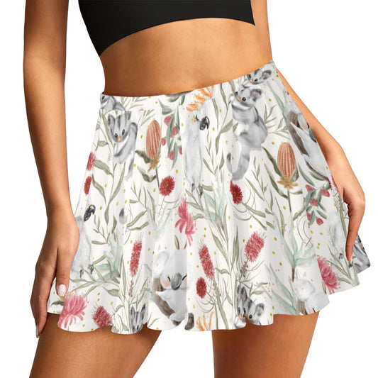 Skater Skirt Australian Animals, Koala Cockatoo and Sugar Glider Skater Skirt (Model D69)