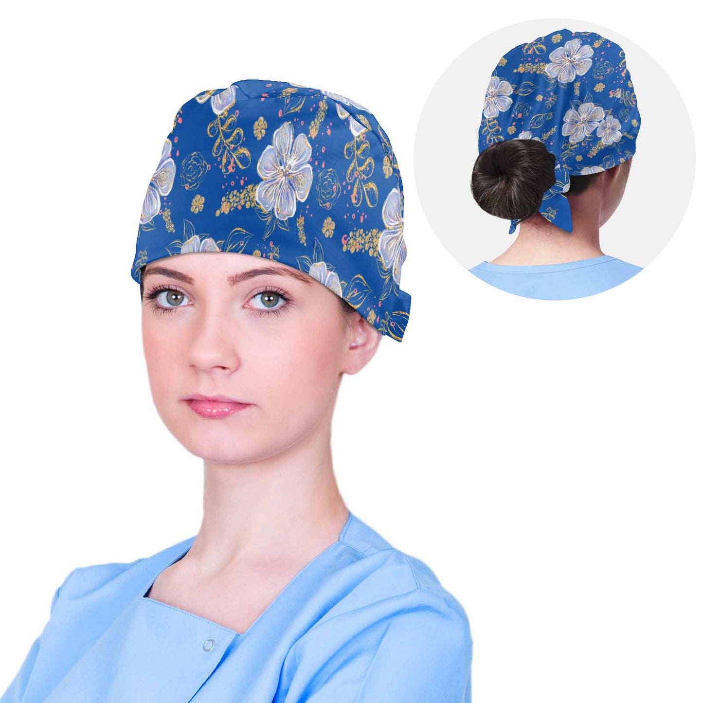 Nurse Scrub Cap Blue Floral  Scrub Cap