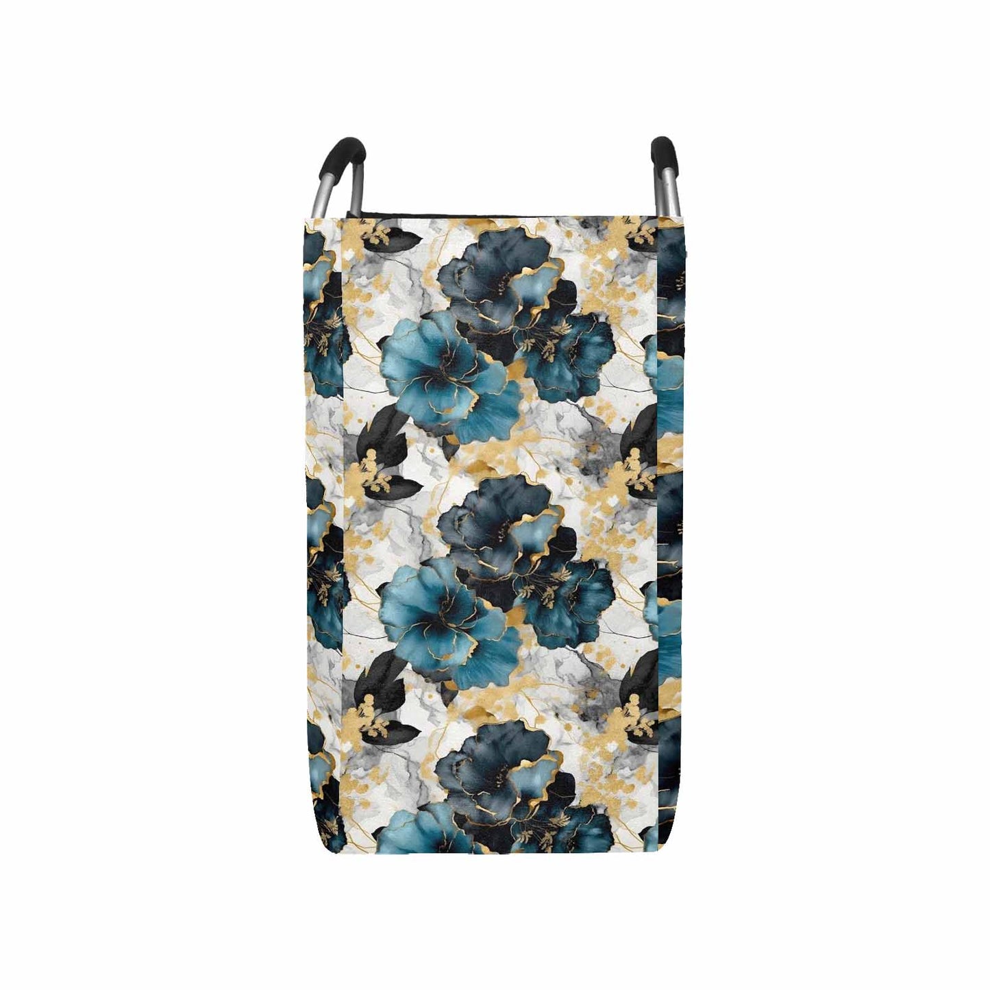 Blue & Gold Ink Floral  Square Laundry Basket