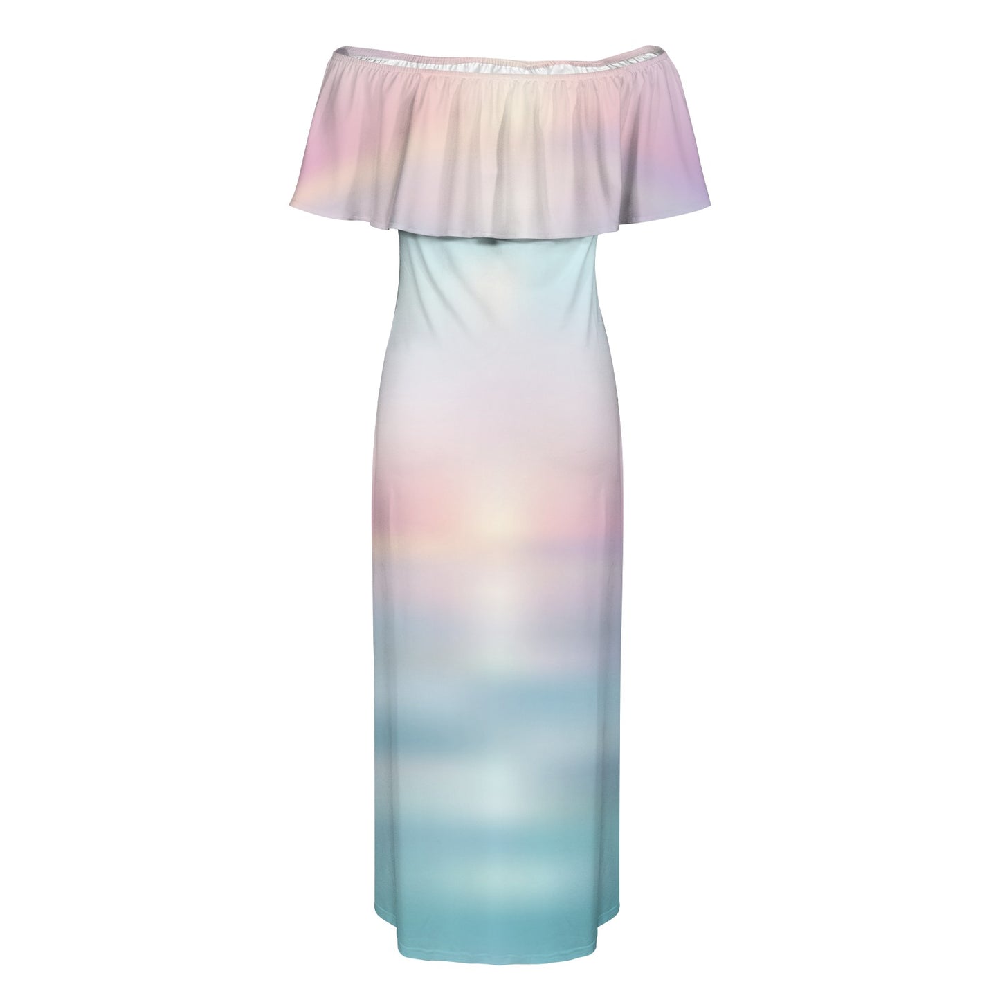 Sea blue sunrise Women's Off Shoulder Ruffle Boat Neck Dress (Model D71)