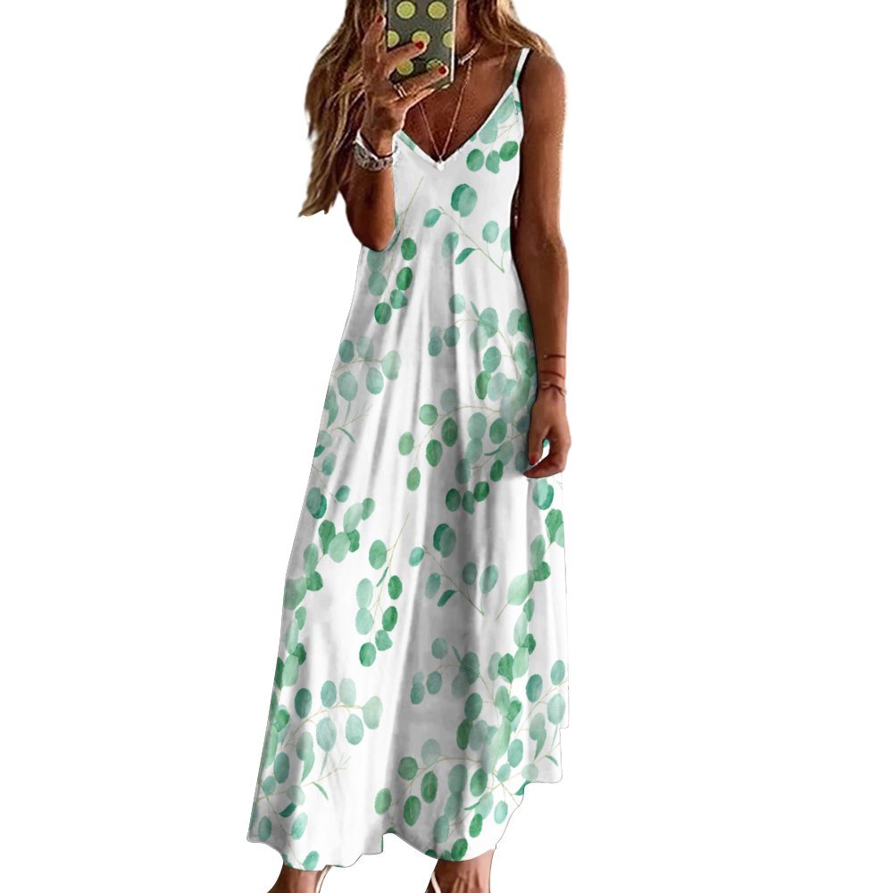 Australian Floral Eucalyptus Spaghetti Strap Ankle-Length Dress Long dress