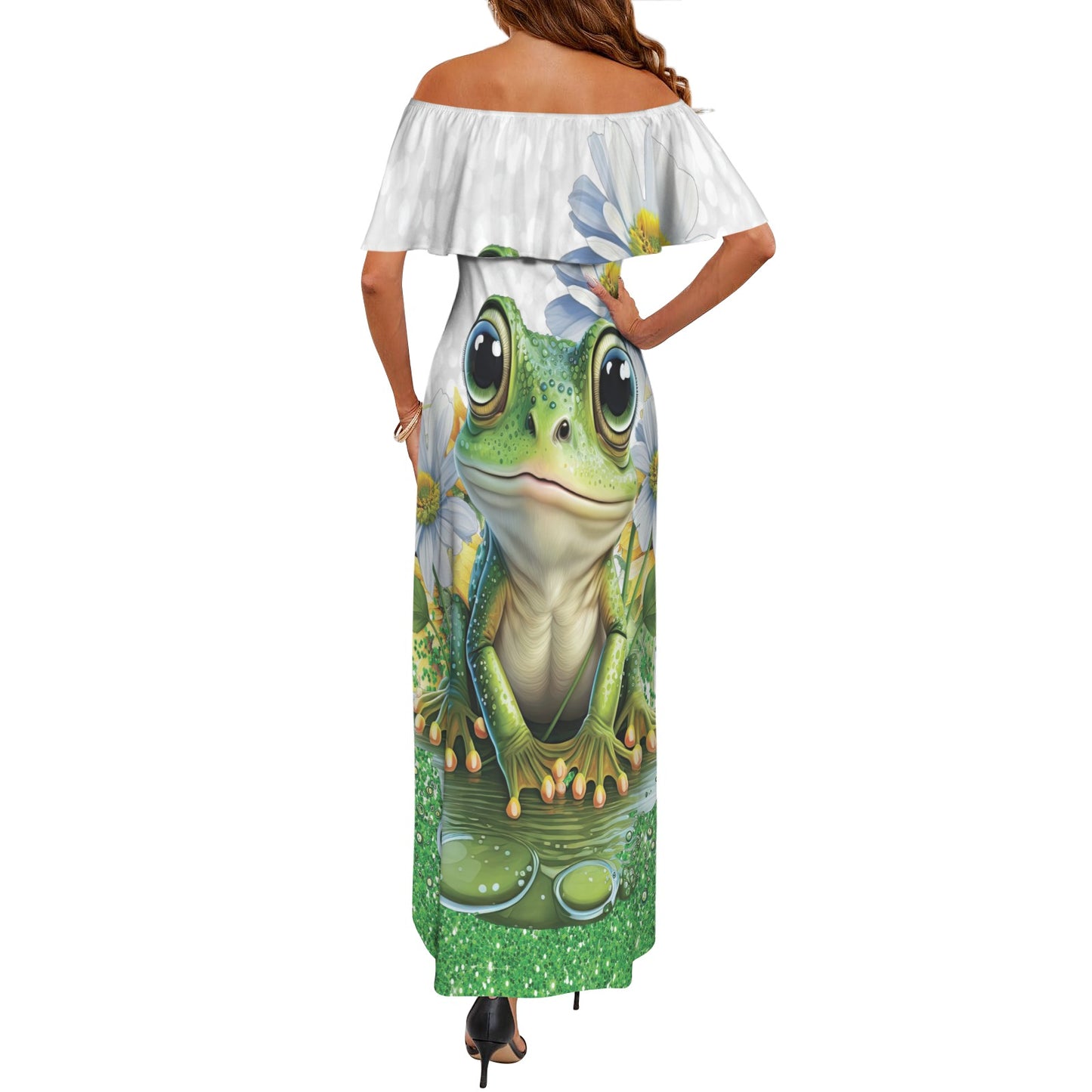 Just a girl who loves frogs awd1354 Women's Off Shoulder Ruffle Boat Neck Dress (Model D71)
