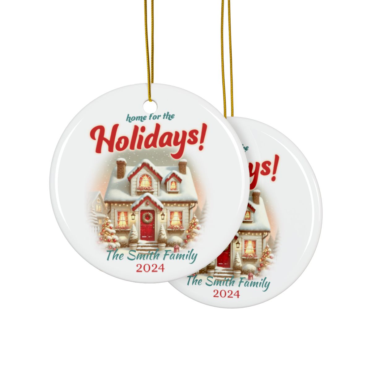 Personalized Holiday Ornament, Custom Ceramic Xmas Decoration, Winter Home Keepsake