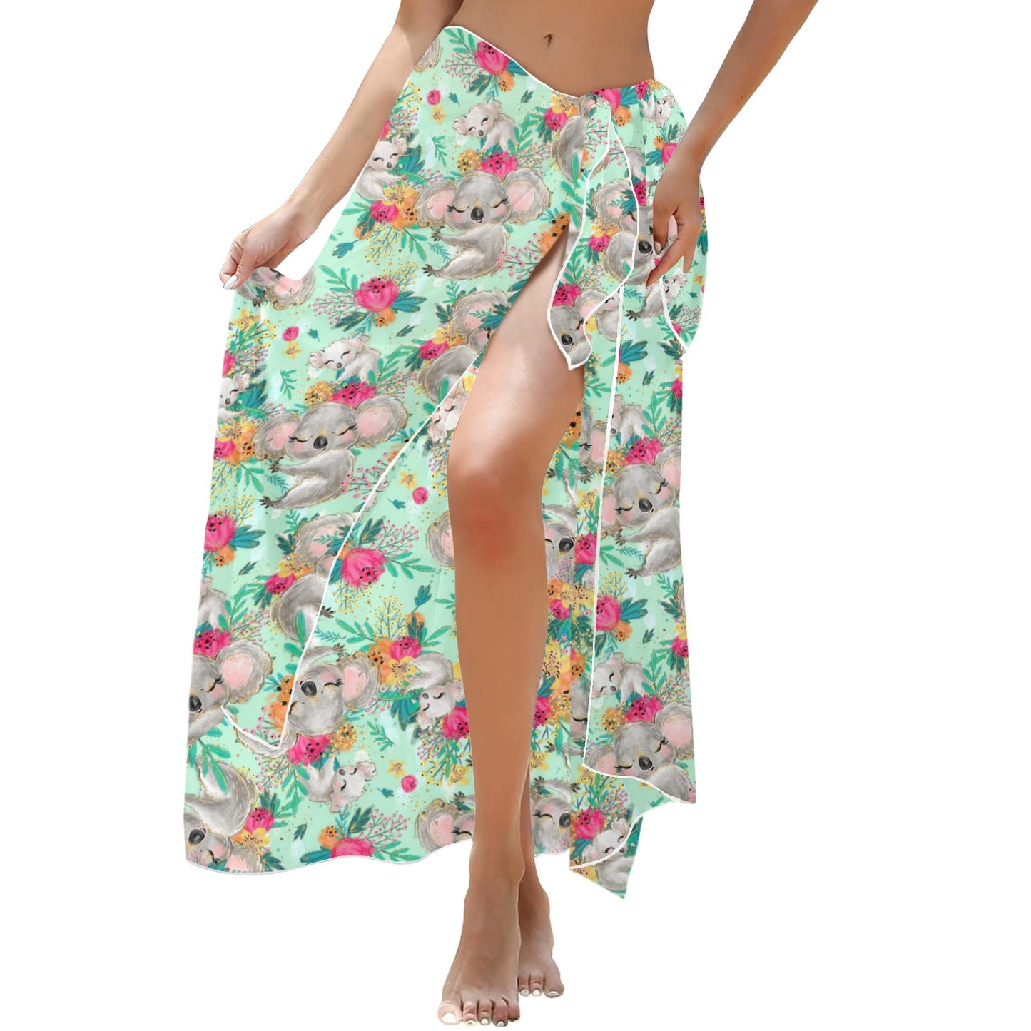 Australian Animals Koala, Kangaroo Mint Long Beach Sarong Wrap