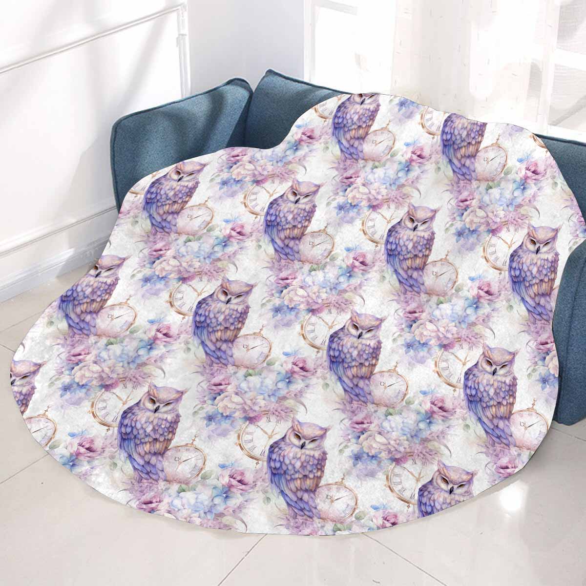 Pastel Owls  Circular Micro Fleece Blanket 47"