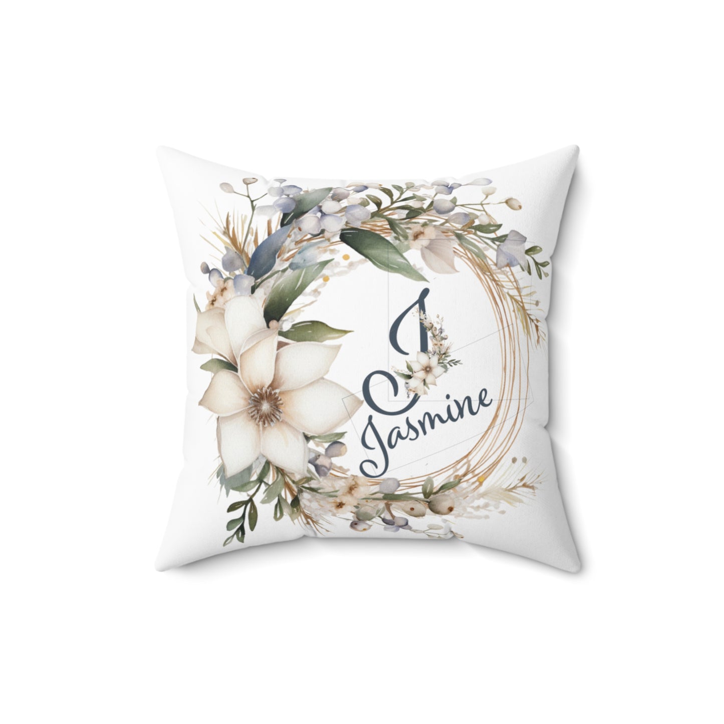 Personalised Polyester Square Cushion, Neutral Floral Wreath