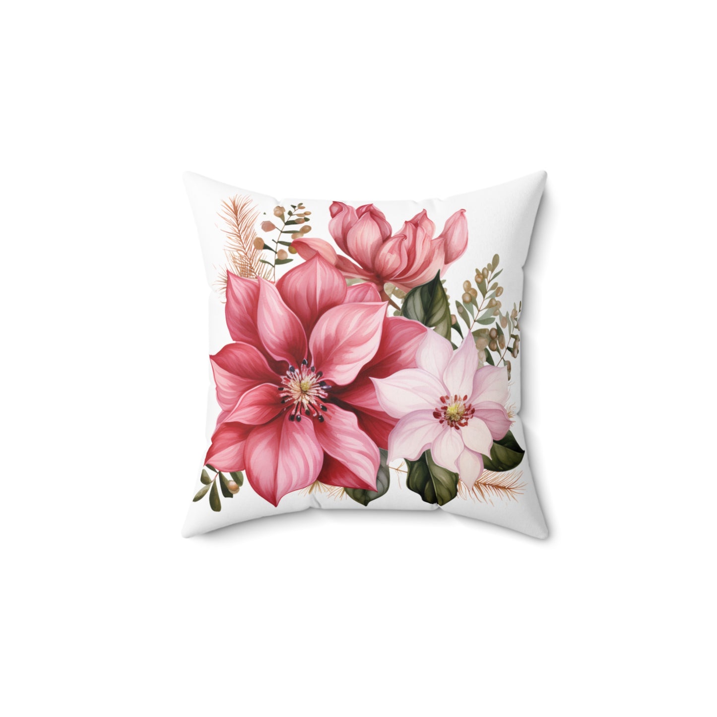 Polyester Square Cushion, Pink Poinsettia