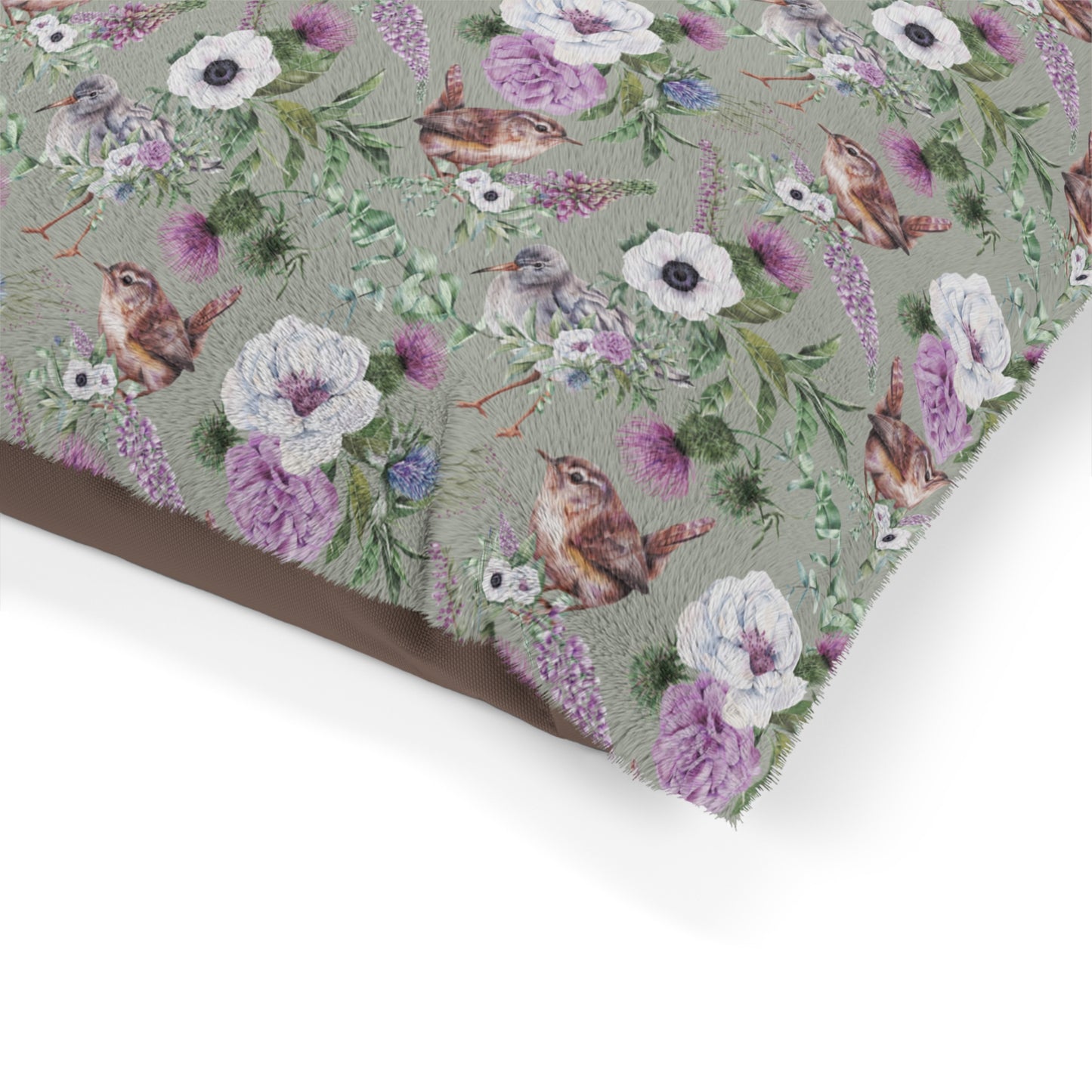 Luxury Pet Bed, feather soft fleece, Sage Scottish Floral