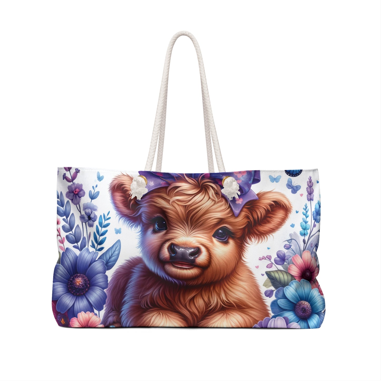 Personalised/Non-Personalised Weekender Bag, Highland Cow, Large Weekender Bag, Beach Bag, Book Bag