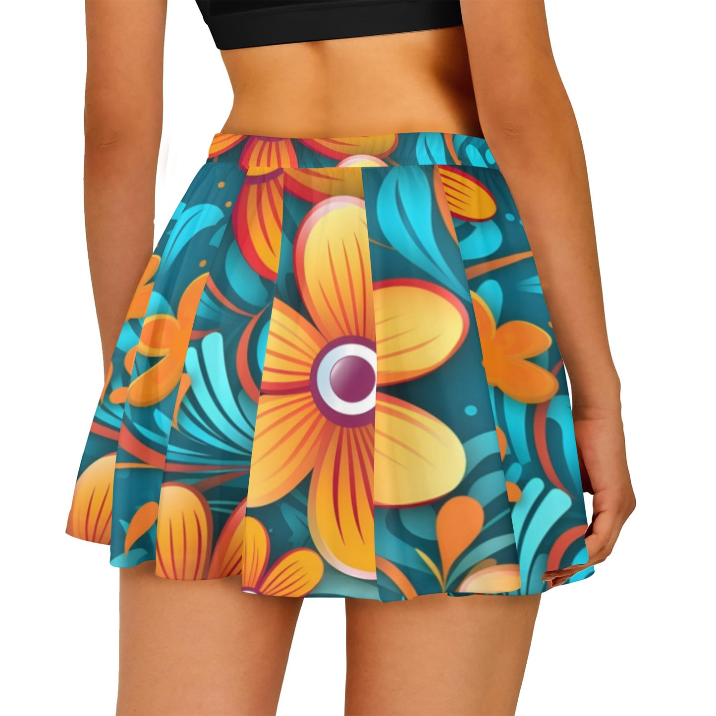 Mariner Skater Skirt 70's 80's 90's Groovy Florals All Over Print Skater Skirt (Model D69)