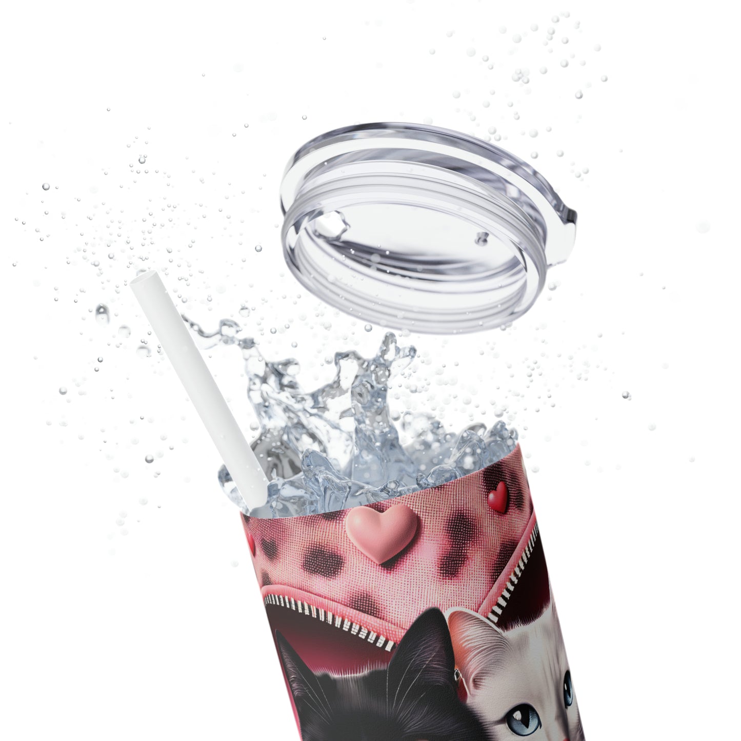 Skinny Tumbler with Straw, 20oz, Cat, Valentines Day, awd-756