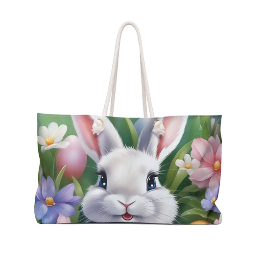 Personalised/Non-Personalised Weekender Bag, Easter Bunny, Rabbit Large Weekender Bag, Beach Bag, Book Bag